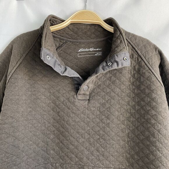 Eddie Bauer Quilted Henley Pullover Sweater Men XL Brown Mock Neck Preppy Knit - Picture 4 of 10